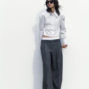 Zara Long Sleeve Cropped Button Down with Shoulder Pads
